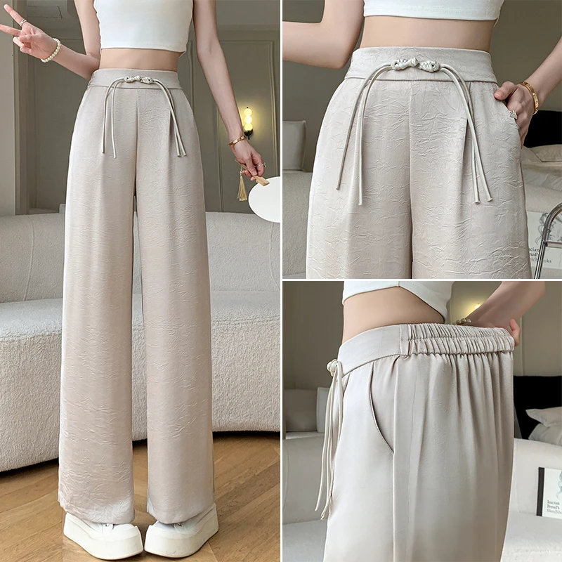 头号女主角2024春夏秋冬新款休闲裤子缎面提花长裤国风西装裤8186