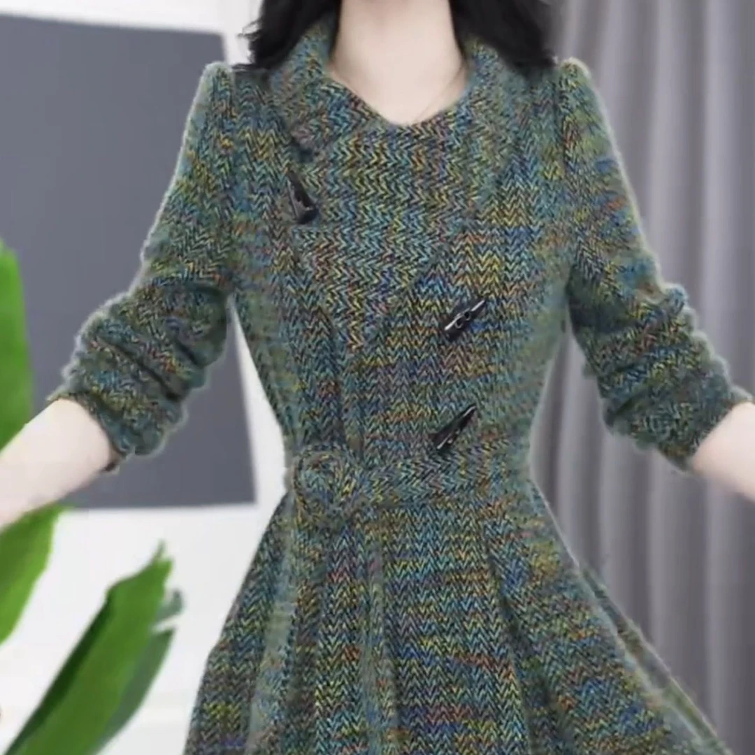 高端北极绒时尚洋气高贵礼服裙2024冬季新款加厚保暖修身显瘦裙子