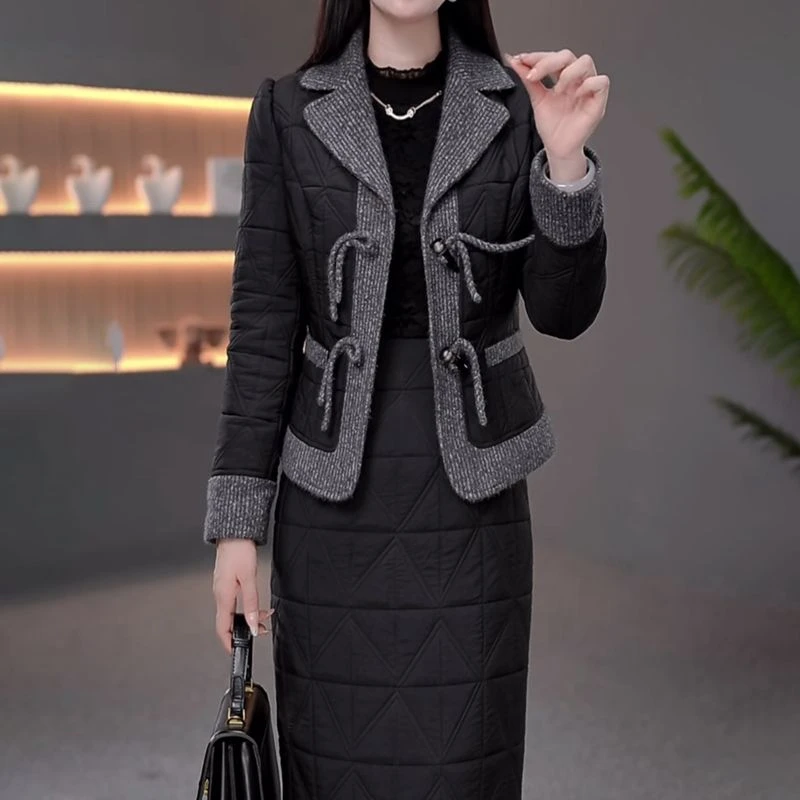 两件套小香风连衣裙女2025冬季新款加棉加厚洋气配大衣内搭打底裙