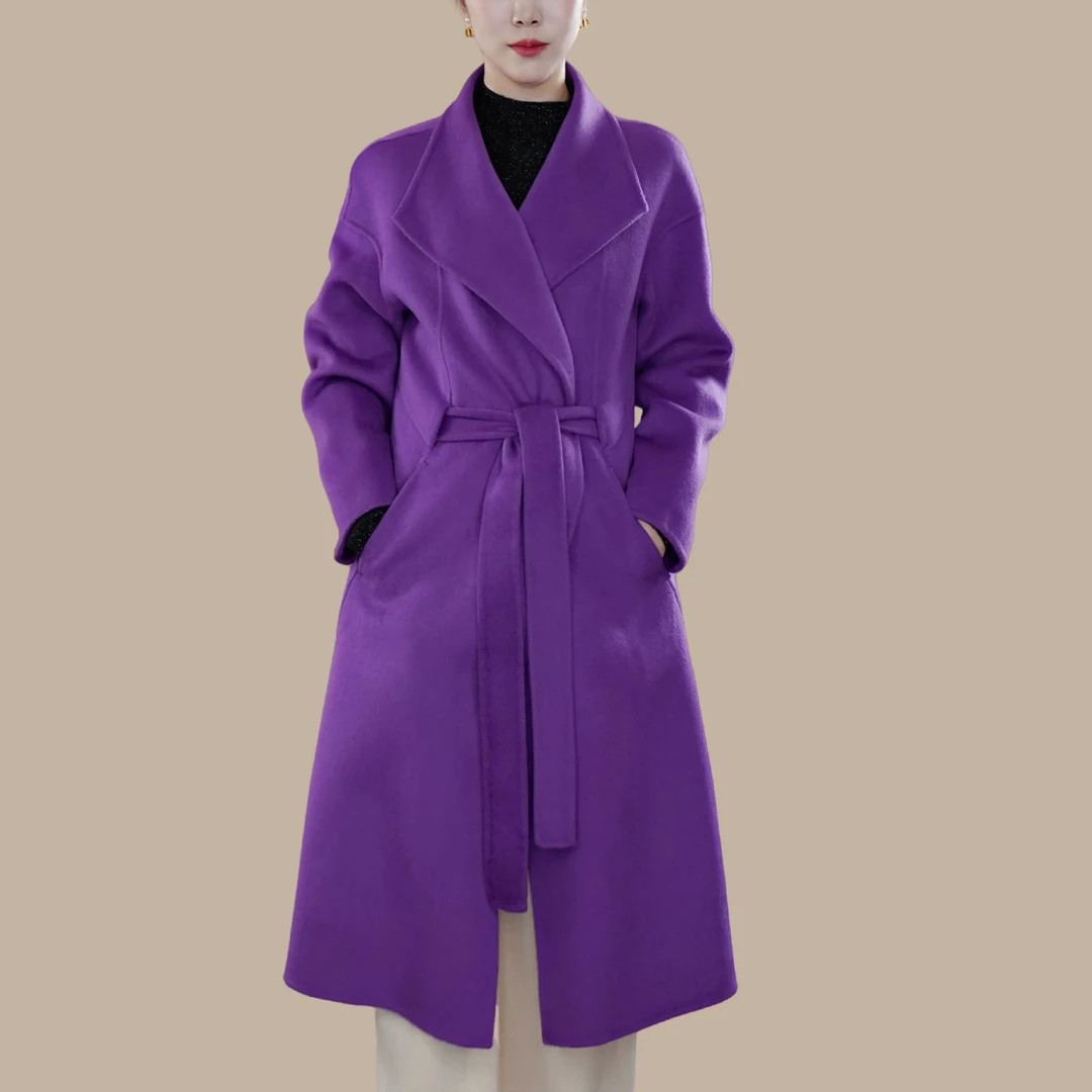 秋冬设计师款气质大翻领长款纯羊毛毛呢大衣宽松百搭