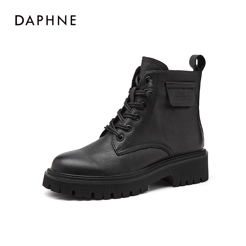 Daphne/达芙妮新款女鞋时尚百搭黑色短靴潮流马丁靴子