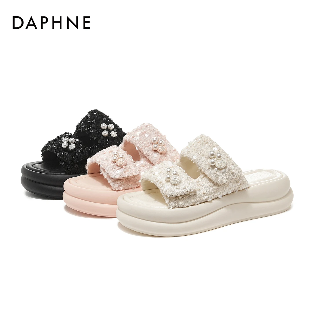 达芙妮2025夏季新款时尚百搭休闲凉鞋女绝美气质外穿厚底网红拖鞋