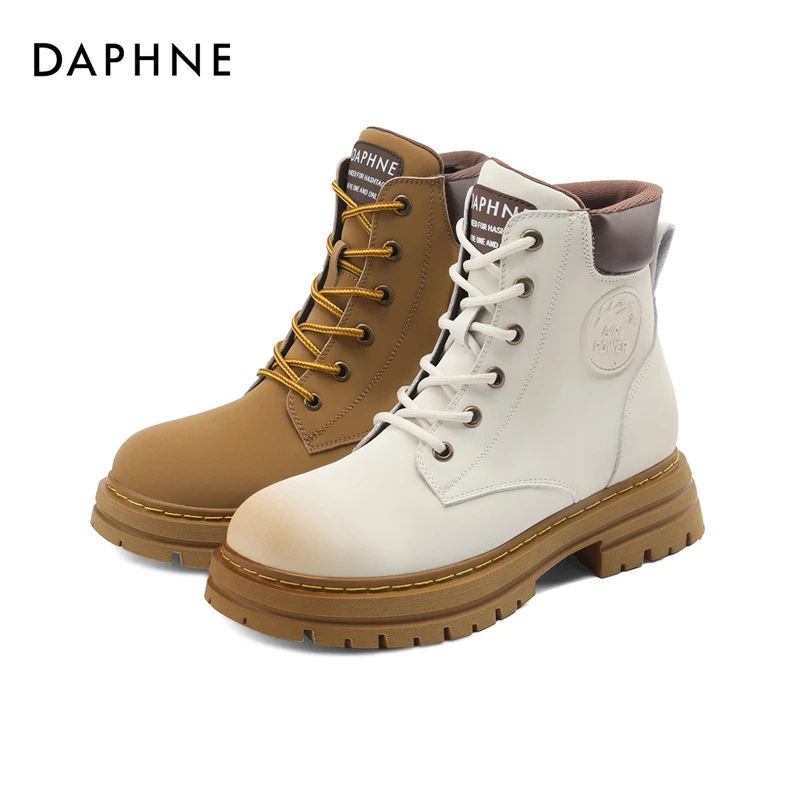 Daphne/达芙妮大黄靴女2023新款秋季厚底英伦风马丁靴复古短靴子