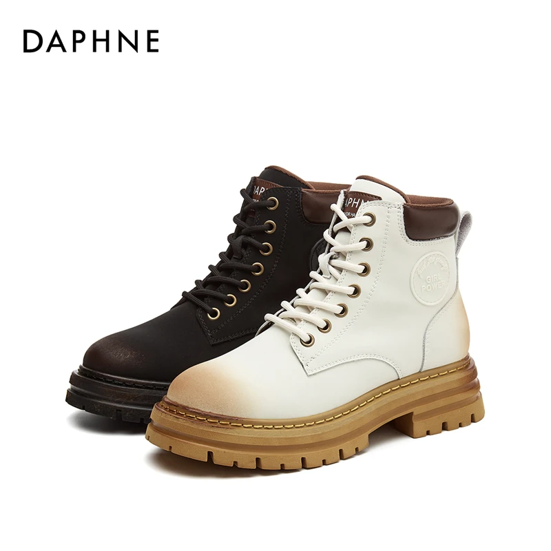 达芙妮时尚经典百搭大黄靴秋冬季加绒厚底英伦风潮流情侣马丁靴