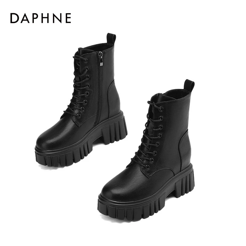Daphne/达芙妮马丁靴2023新款黑色短靴英伦风厚底高帮休闲靴子女