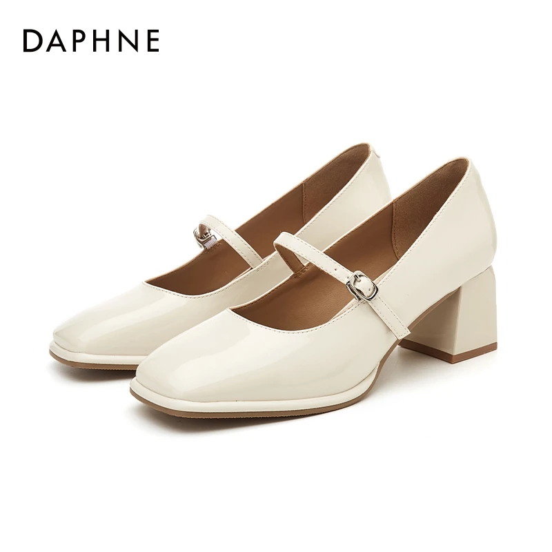 Daphne/达芙妮粗跟高跟鞋气质新款春季百搭法式一字带玛丽珍女鞋
