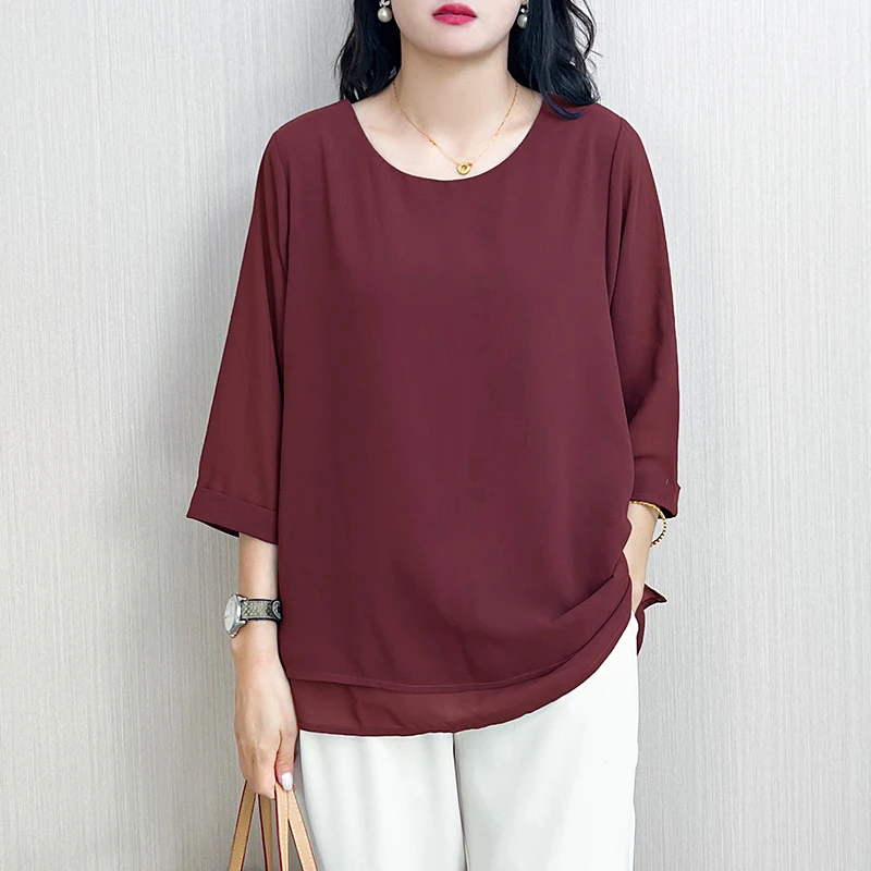 A532时尚简约新款圆领宽松纯色气质百搭上衣