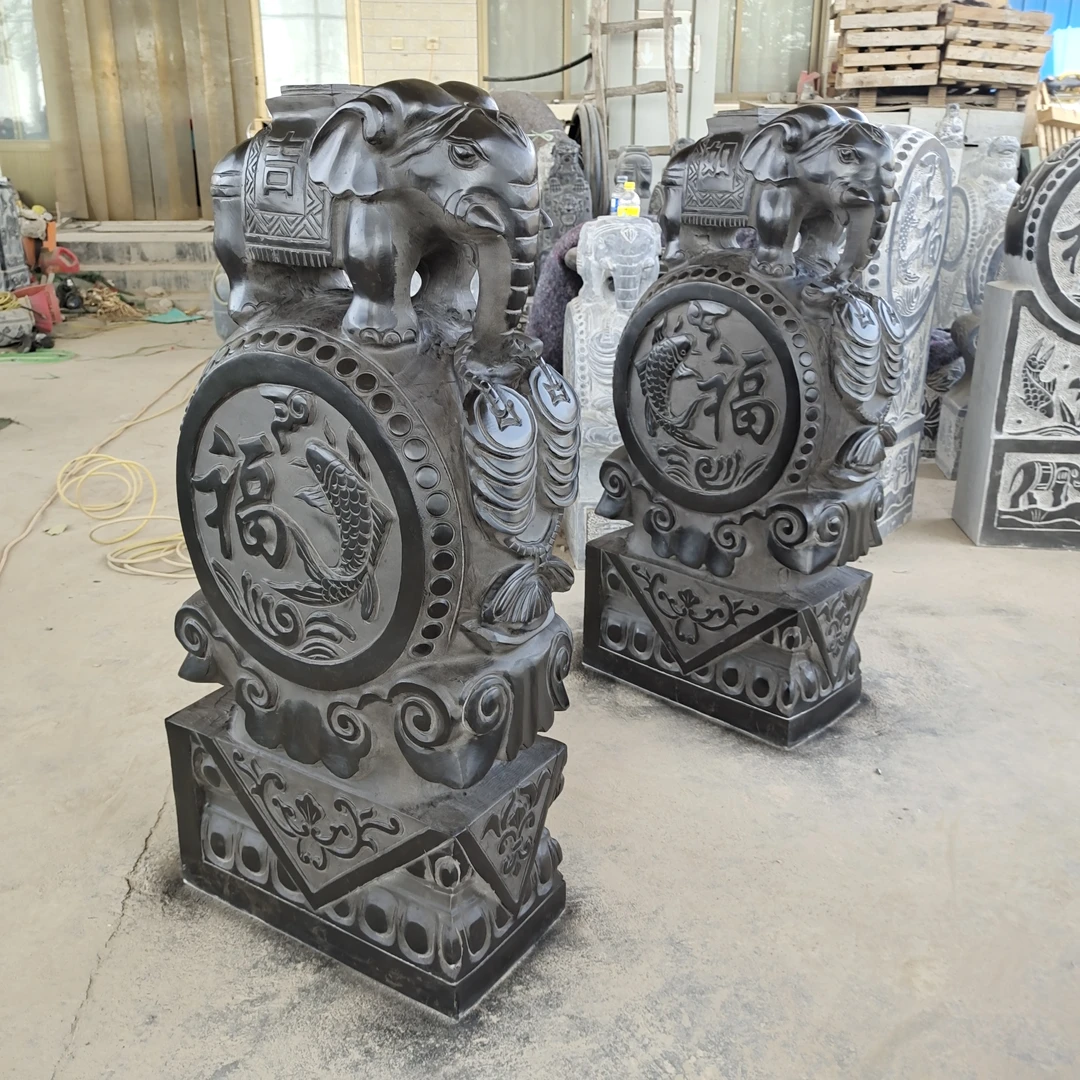 青石仿古做旧大象门墩抱鼓石家用摆件