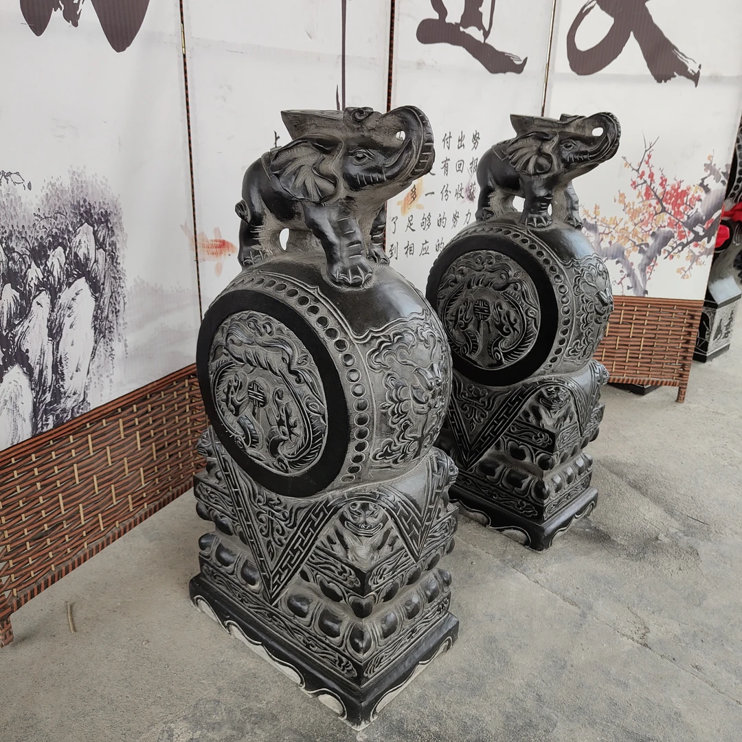 青石材质仿古做旧石雕小象门墩抱鼓石庭院园林门口装饰摆件