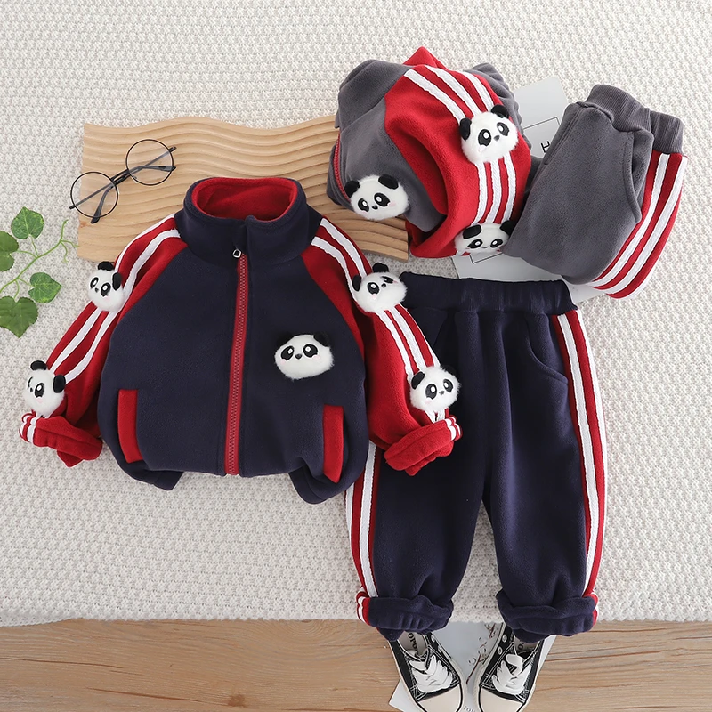 男童冬季加绒加厚卡通套装2024新款婴幼儿童小宝宝保暖秋冬两件套