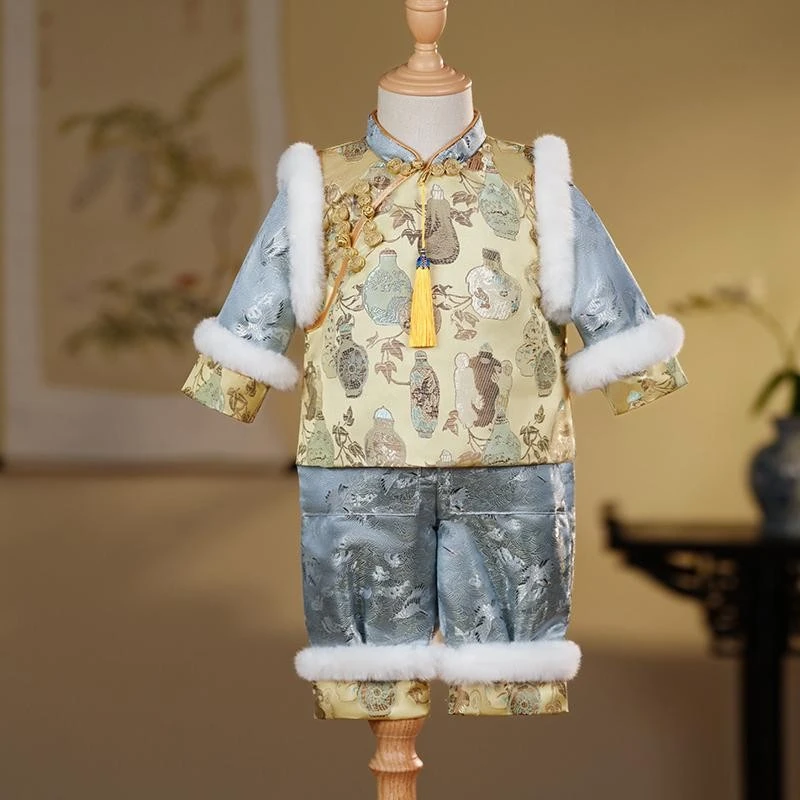 男宝宝周岁礼服中国风唐装儿童抓周服拜年服生日百天拍照衣服秋冬