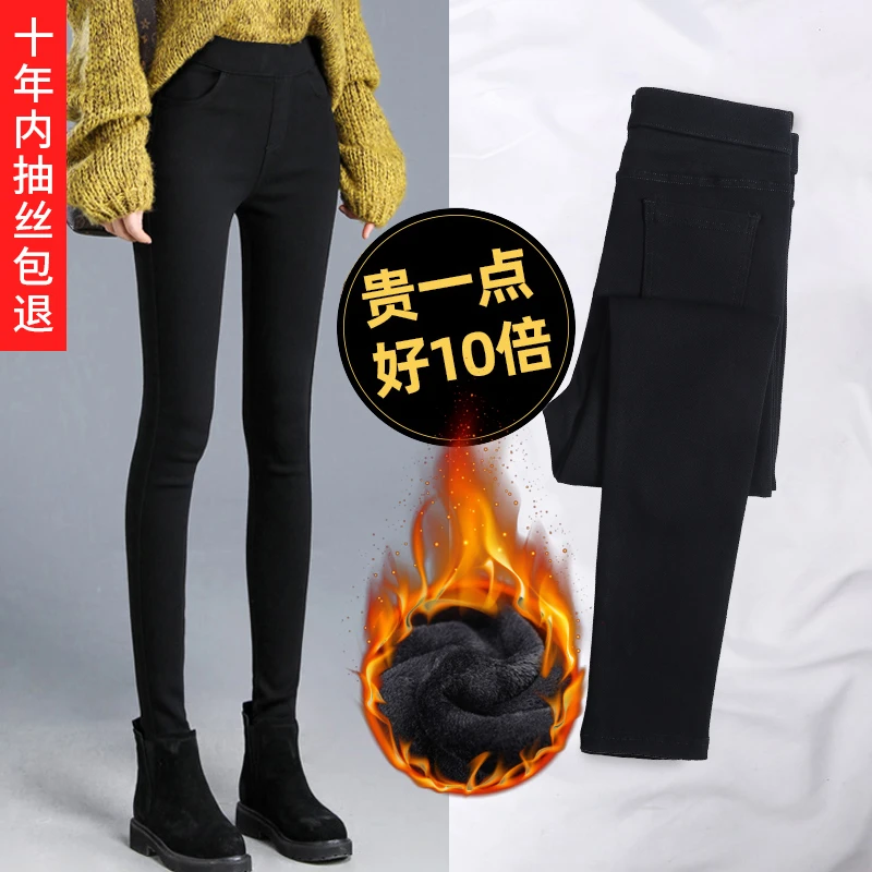 松紧腰裤子女小个子黑色打底裤外穿高腰弹力紧身小脚铅笔裤小黑裤