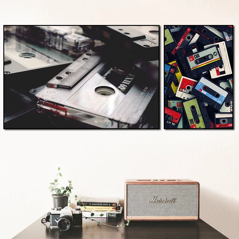 商用怀旧装饰画年代复古CD工作室客厅书房店音乐室磁带壁画录音