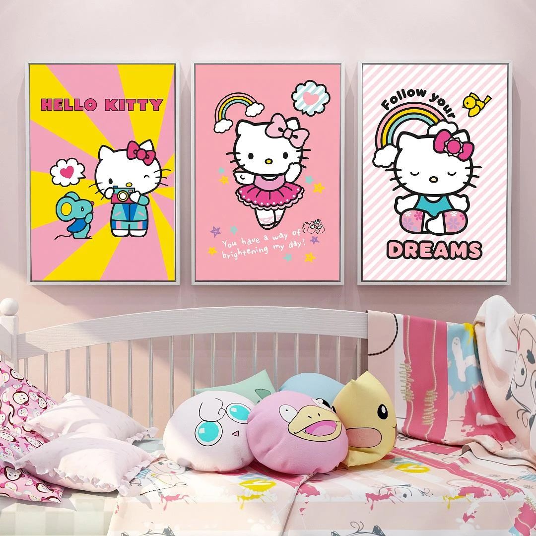 hello kitty挂画凯蒂猫儿童房装饰画幼儿园主题酒店女孩卧室床头