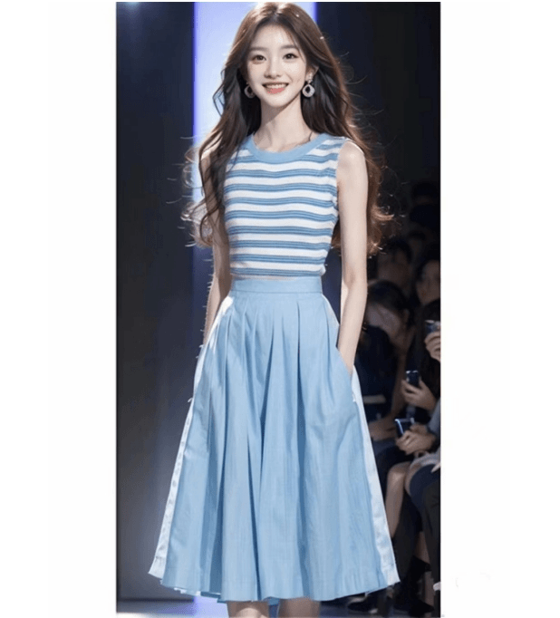 夏季穿搭配装盐系轻熟高级感无袖背心上衣一整套半身裙休闲套装