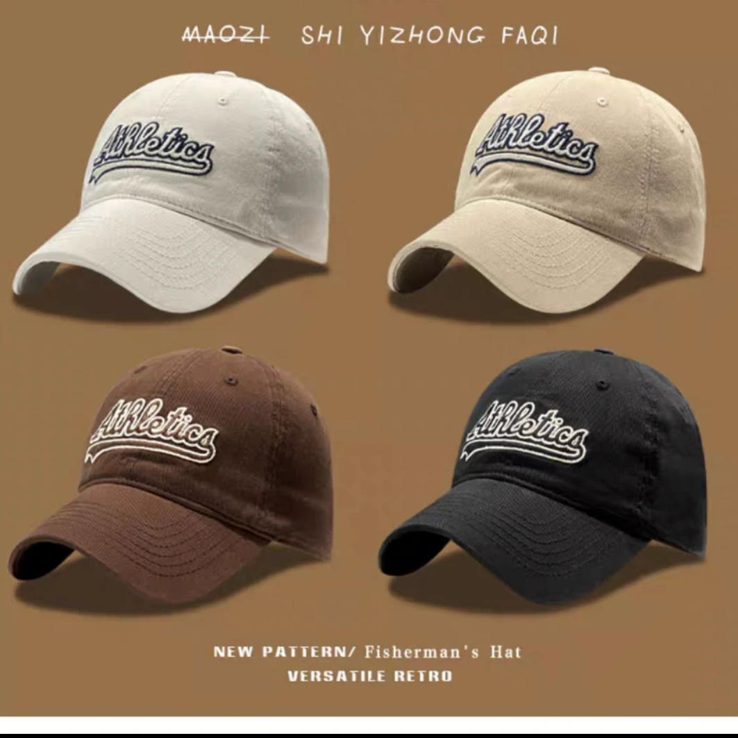 美式复古棒球帽子加宽潮流刺绣字母百搭户外显脸小鸭舌软顶通用帽