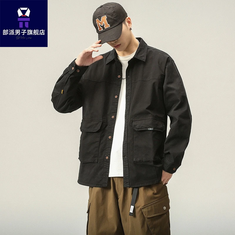 正品潮流2024年秋季工装衬衫男士外套休闲衬衣时尚宽松开衫工装日