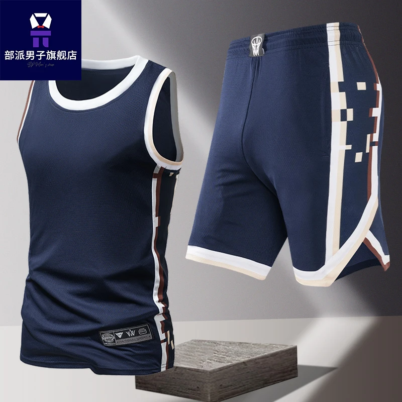 运动套装男跑步速干衣夏季短袖T恤宽松冰丝无袖训练服欧美式套装