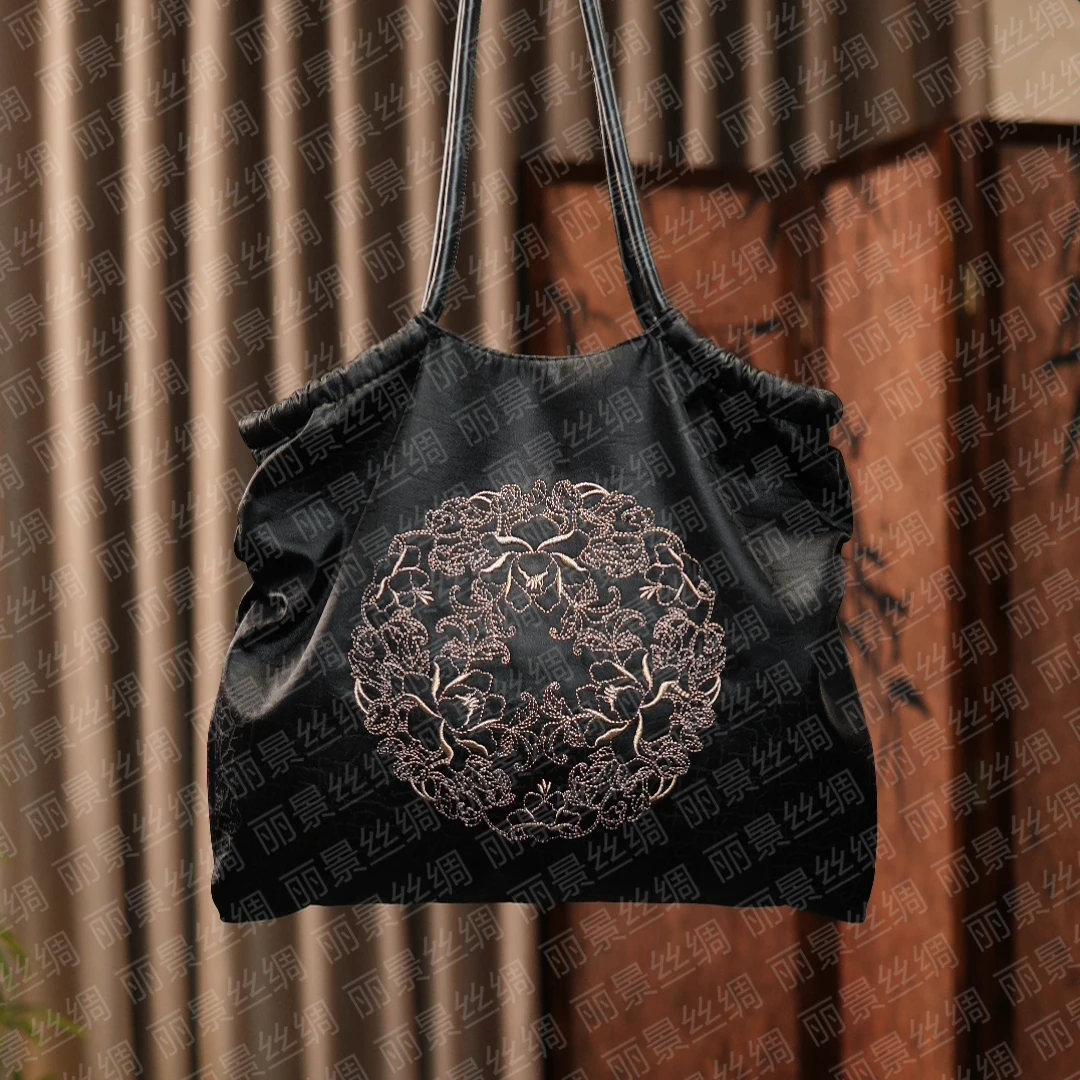 龟裂纹刺绣托特包