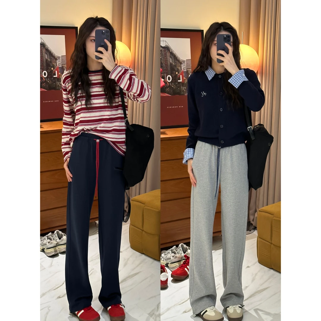 2025春款“两穿卫裤“78.8%棉撞色束脚阔腿裤窄版休闲裤