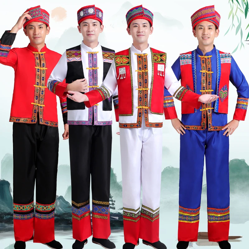 新广西壮族三月三表演服云南少数民族苗族演出服男士侗族瑶族彝族