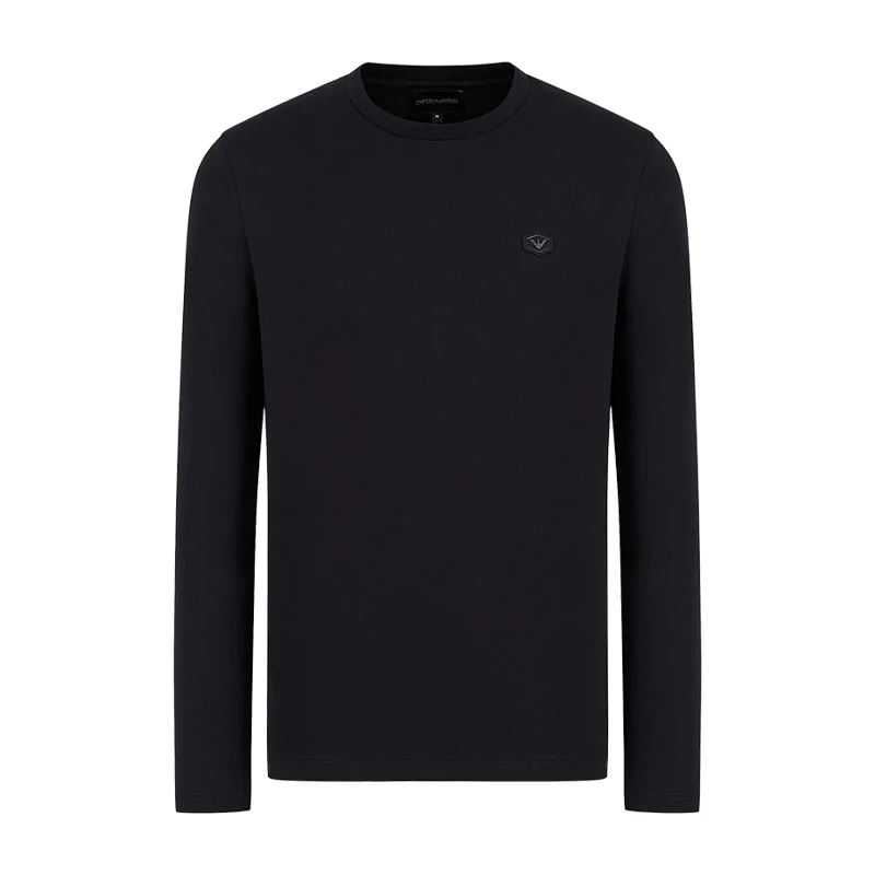 Emporio Armani/安普里奥·阿玛尼男士高档纯色圆领长袖t恤黑色