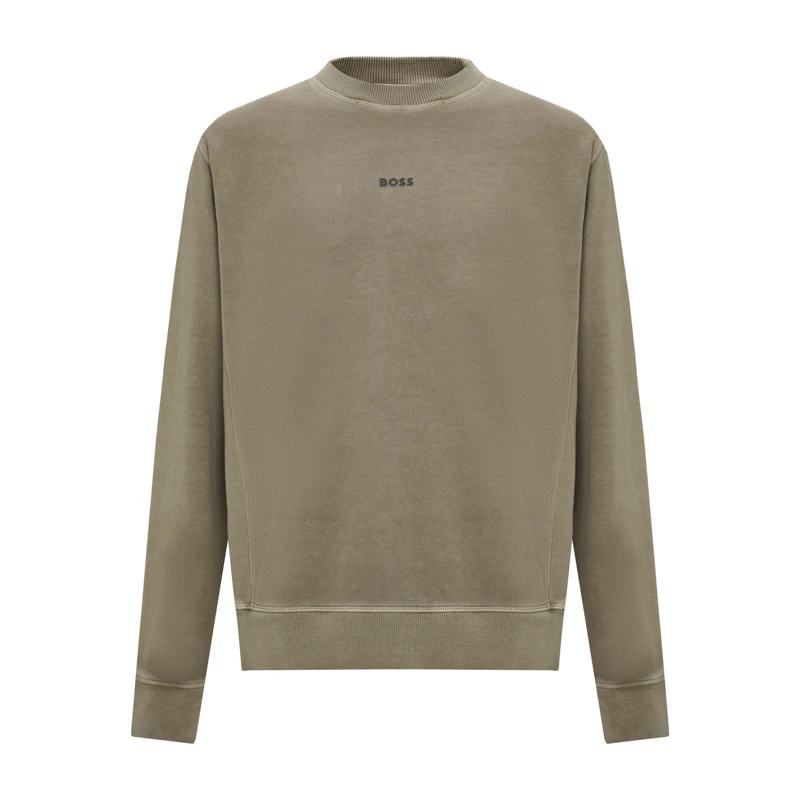 BOSS雨果博斯春秋小标休闲时尚百搭奢侈品男士纯色流光风圆领卫衣