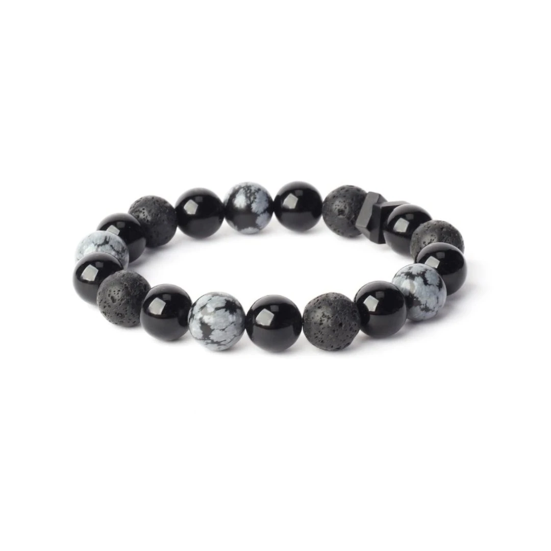 钛钢手链 【次元宇宙】雪花黑石撞色拼接火山岩弹力手链TB 2961