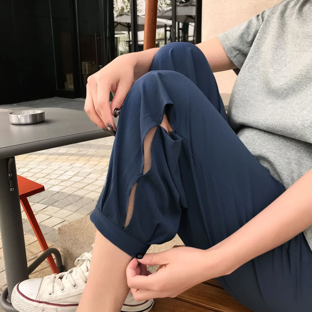 孕妇裤子夏季薄款外穿春秋款阔腿裤垂感雪纺休闲大码九分裤112-2