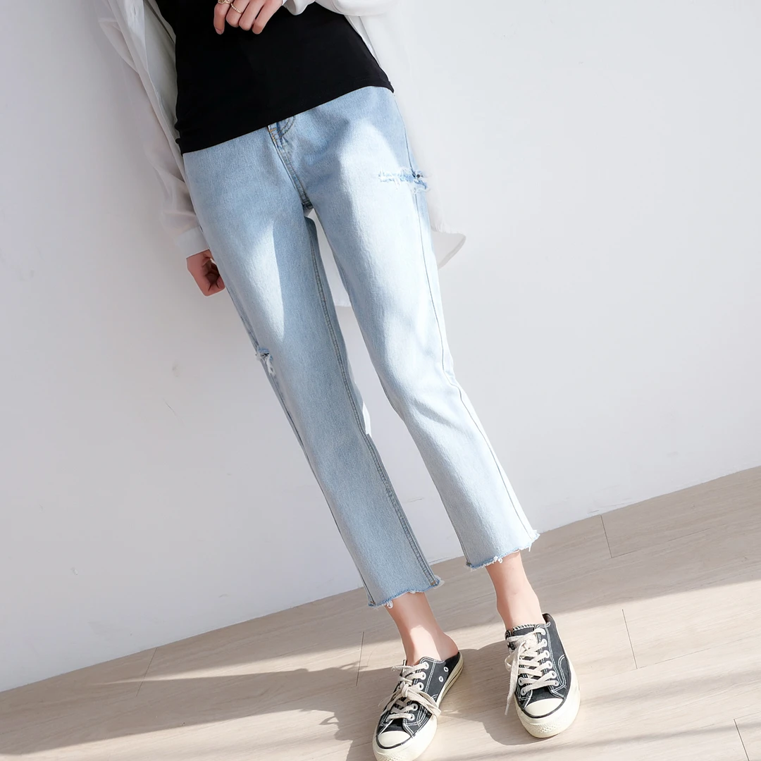 孕妇牛仔裤春秋外穿薄款早期小个子春夏九分直筒裤新款孕妇裤8252