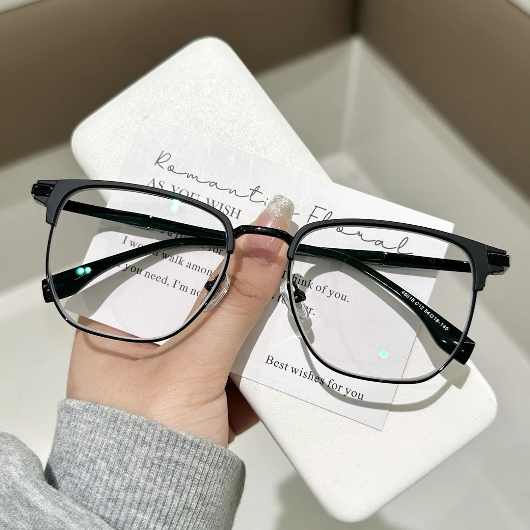 新款国潮眼镜男女半框大脸加宽超轻眼镜框架可配近视变色蓝光时尚