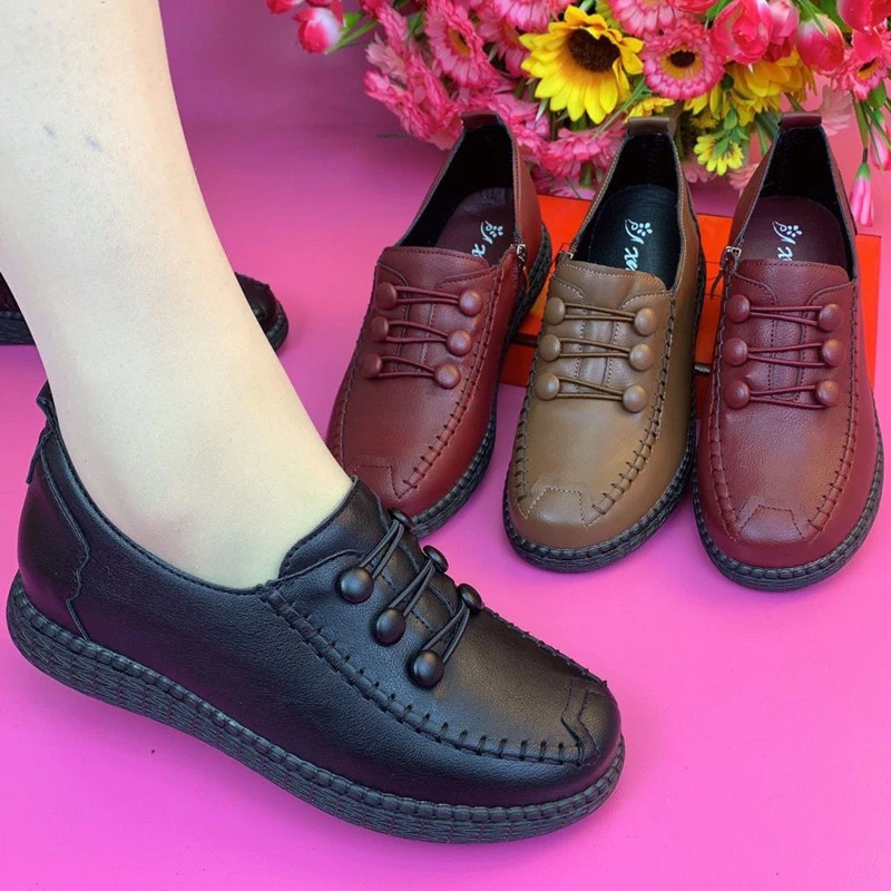 春秋女士鞋新款软面防滑圆头乐福鞋妈妈鞋大码舒适百搭工作单鞋