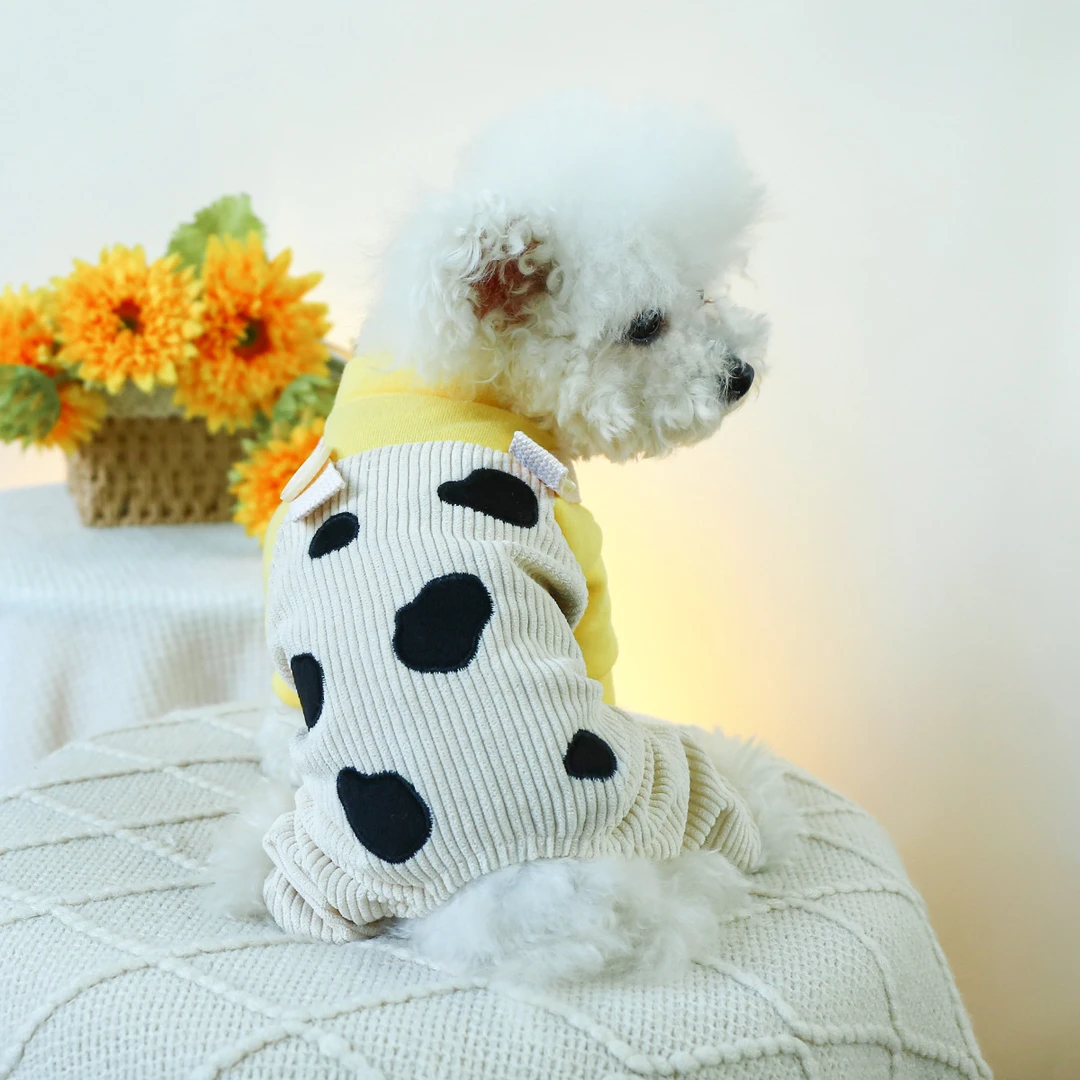 奶牛变身装狗狗衣服秋冬季薄款春可牵引宠物小型犬泰迪四脚衣比熊