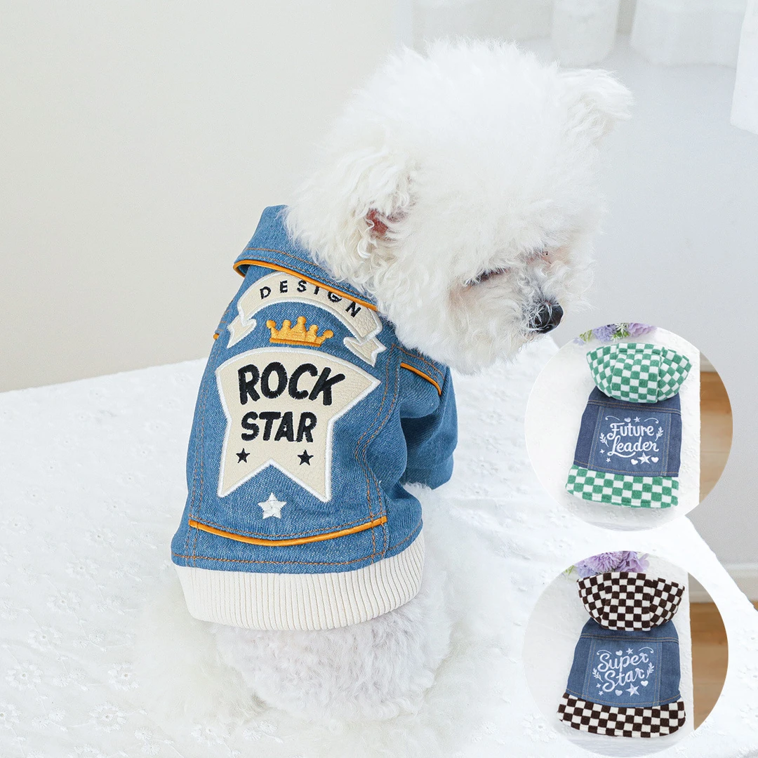 摇滚款狗狗衣服秋冬装牛仔外套宠物小型犬泰迪比熊猫咪防掉毛春季