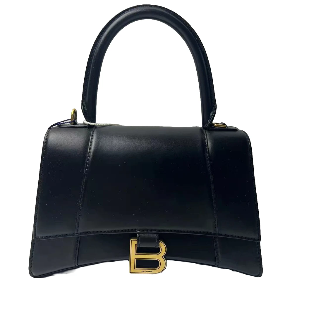 99新 Balenciaga/巴黎世家 沙漏S号光面牛皮黑金斜挎包/（D店）