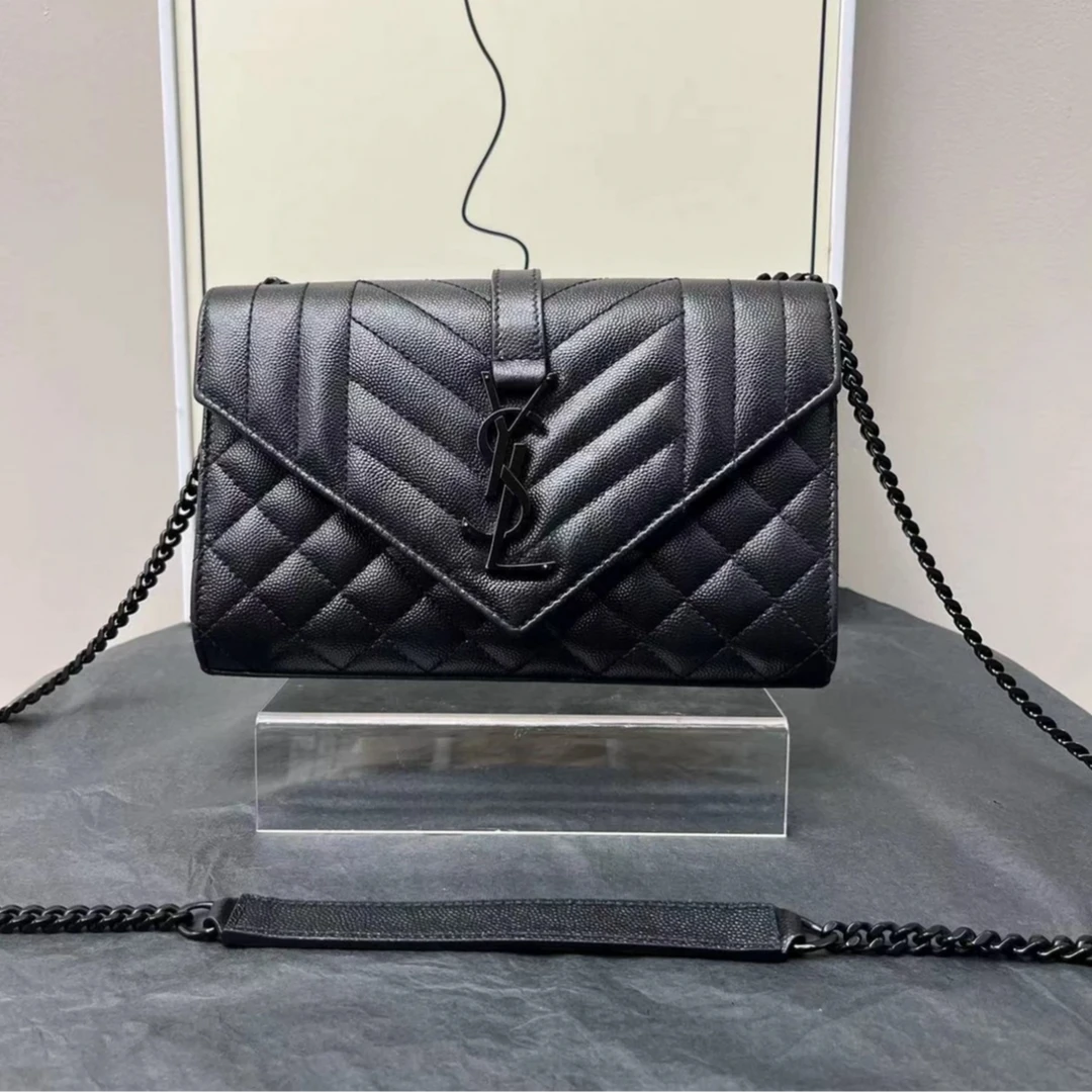 99新 YSL/圣罗兰 新款信封中号 envelop 黑标/链条单肩包（D店）