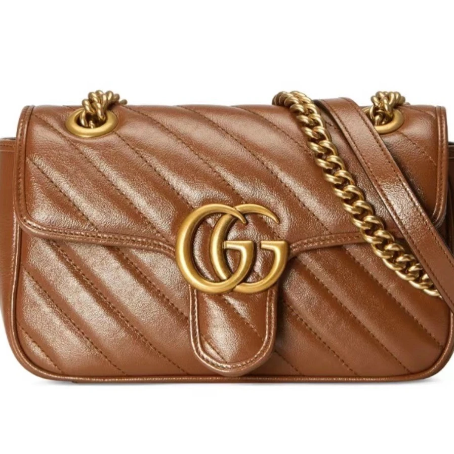 99新 GUCCI/古驰 马蒙焦糖色26/单肩斜跨包/严选