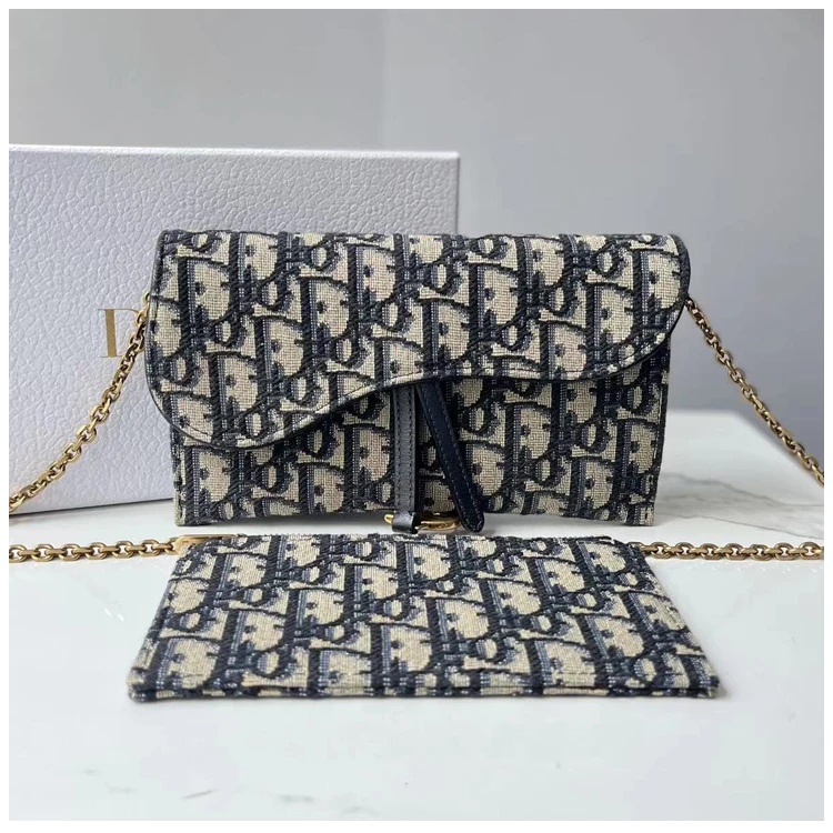 全新未使用 Dior/迪奥 老花链条包/蓝色/单肩/斜跨 0223053