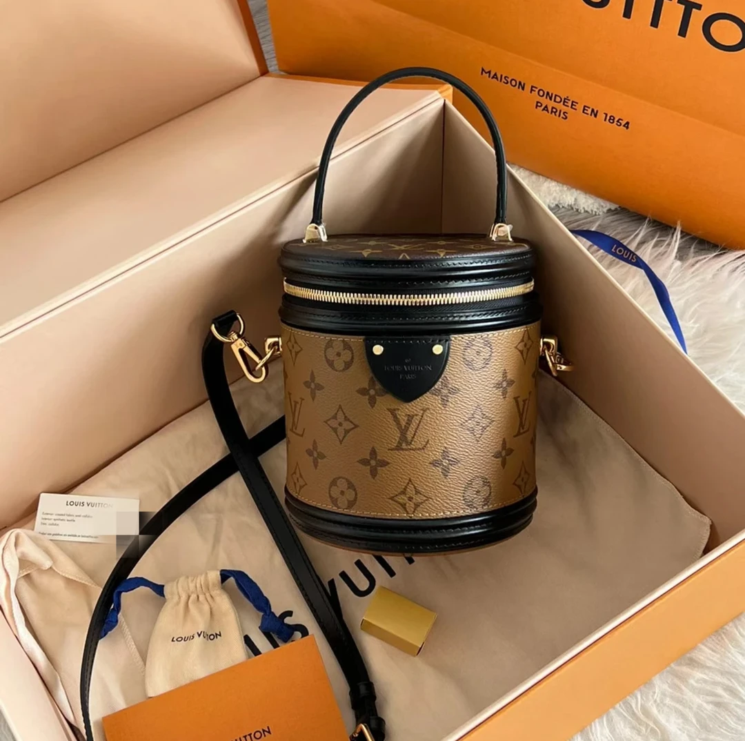 99新 LouisVuitton/路易威登 发财桶/单肩斜挎圆筒包/楠楠