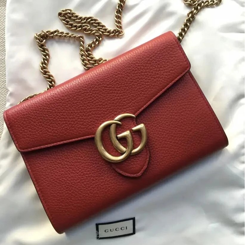 99新 GUCCI/古驰 红色马蒙woc/荔枝纹包/（D店）