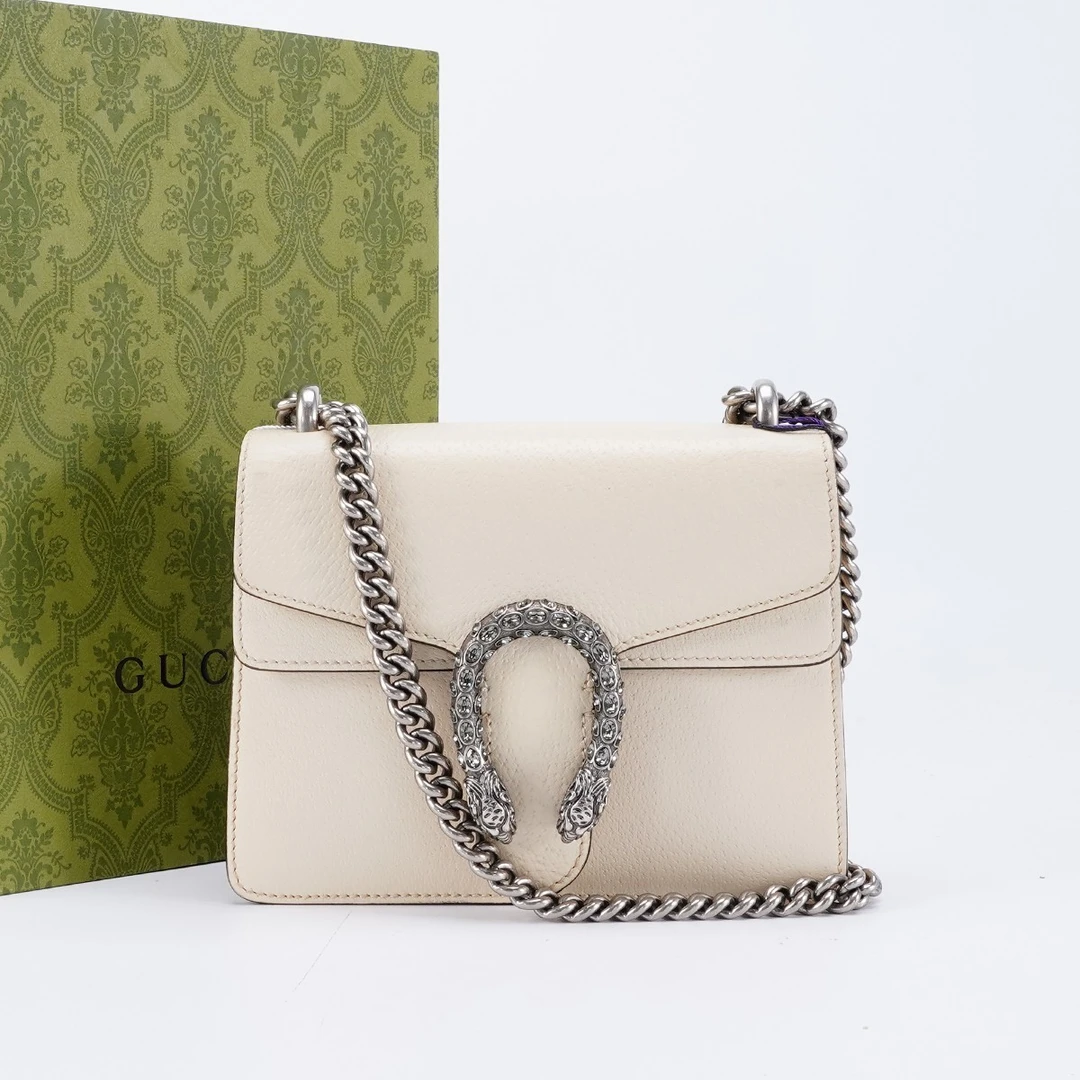 99新 GUCCI/古驰 酒神小号 钻扣 白单肩斜挎包包/理理