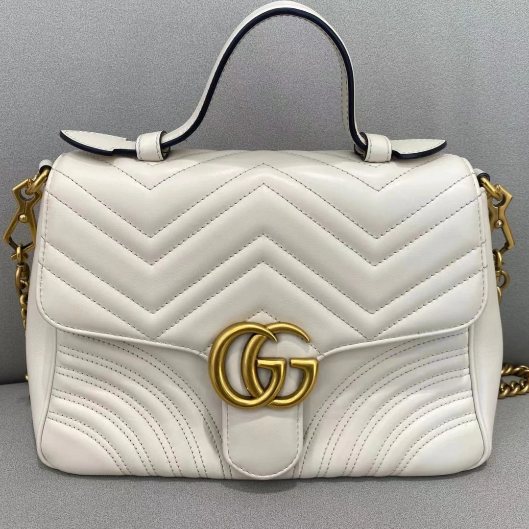 99新 GUCCI/古驰 大马蒙手提包白色/严选