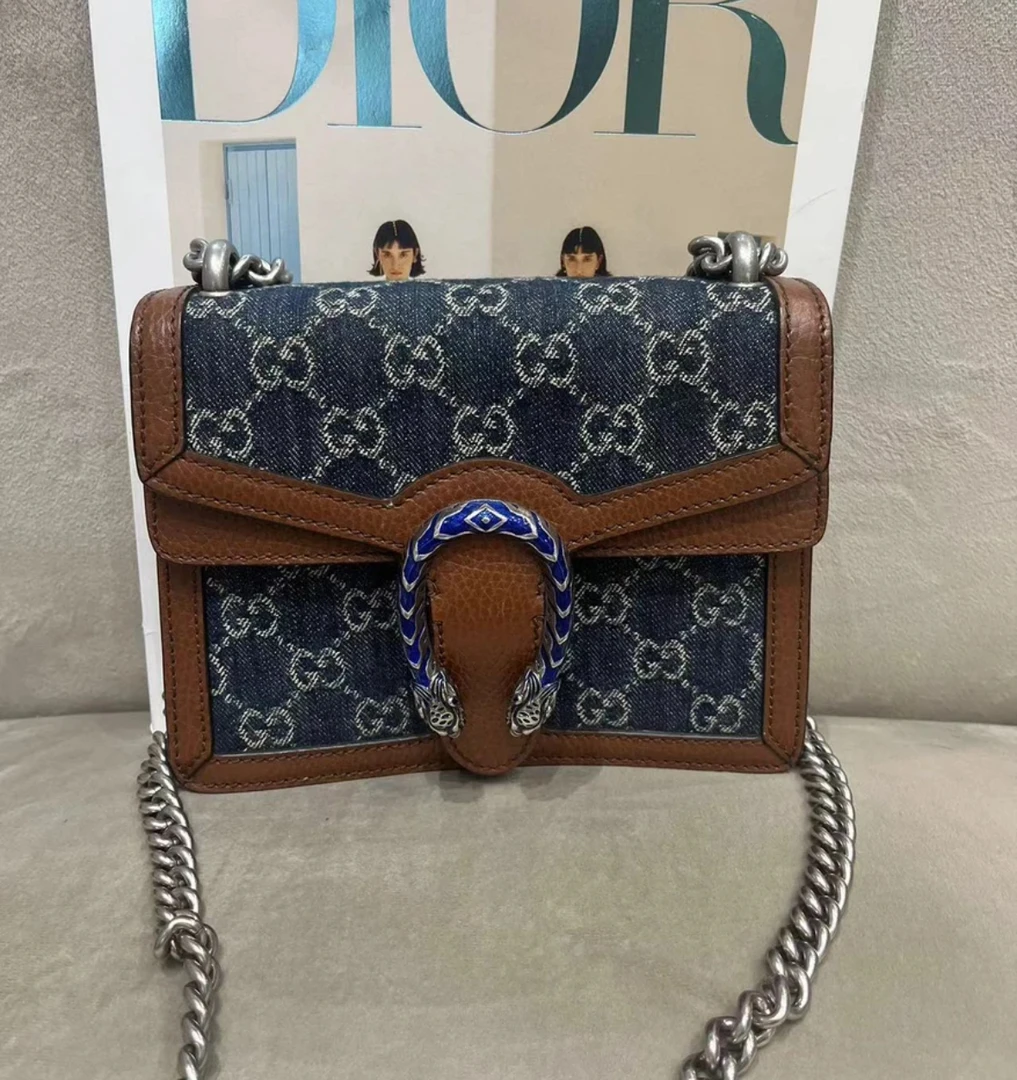 99新 GUCCI/古驰 古驰丹宁新款酒神小号/链条包/单肩包（D店）