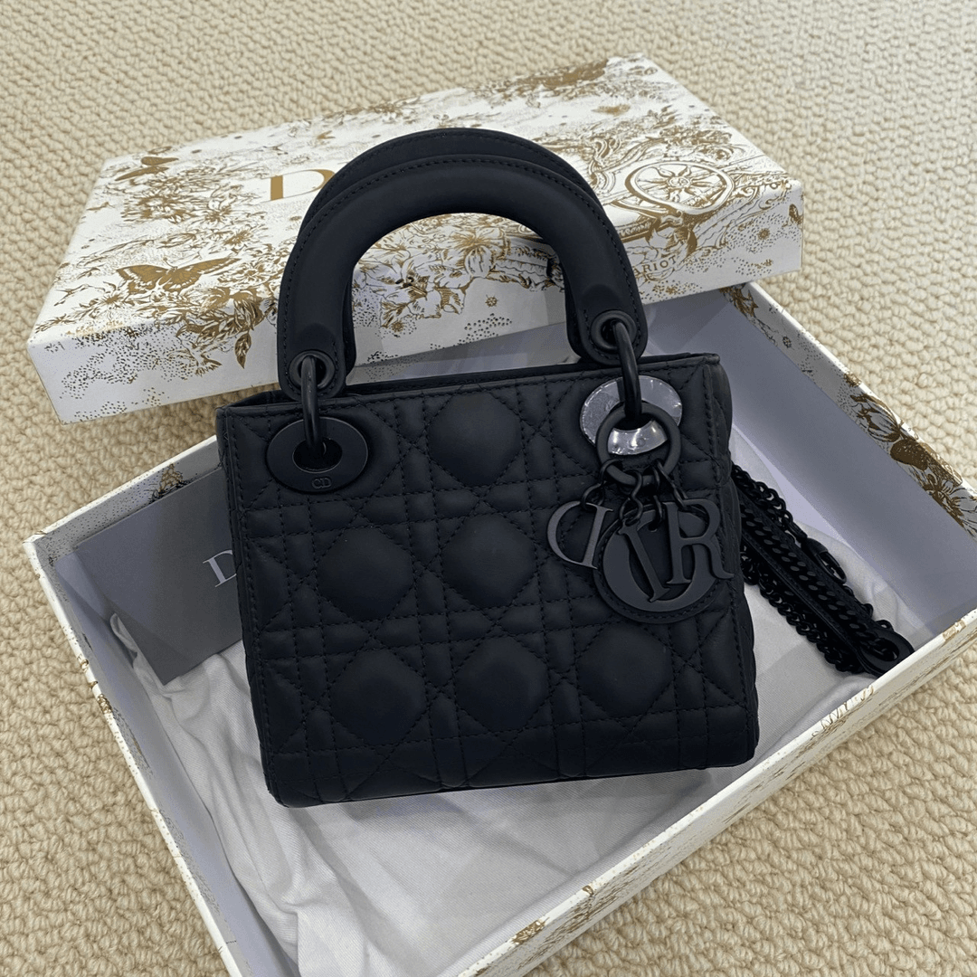 99新  Dior/ /迪奥/三格戴妃磨砂黑手提单肩斜挎包/1106011