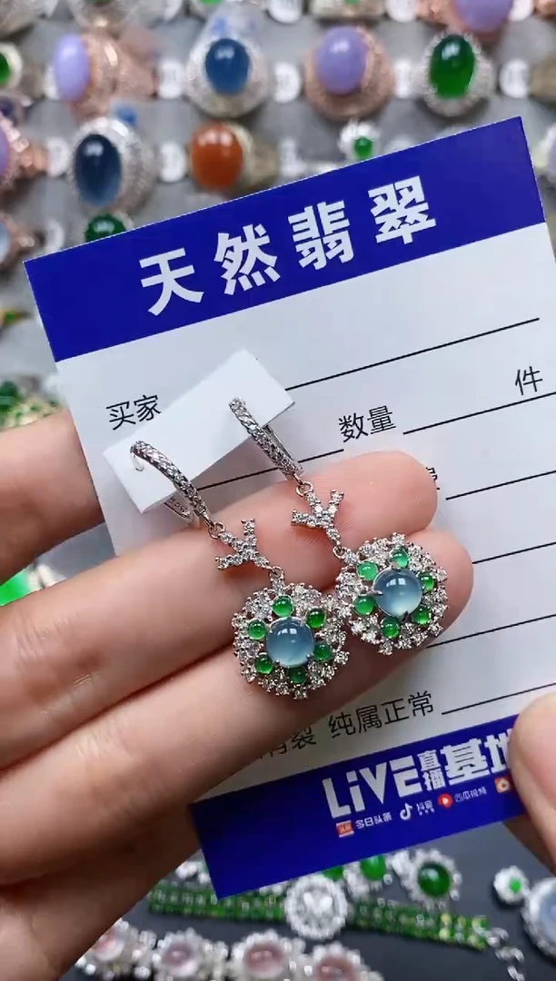 【闪购商品】翡翠耳饰银S925镶嵌0326