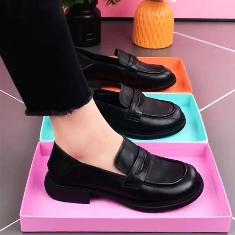2025春夏软底乐福小皮鞋女舒适软面百搭真皮单鞋子大码软底豆豆鞋