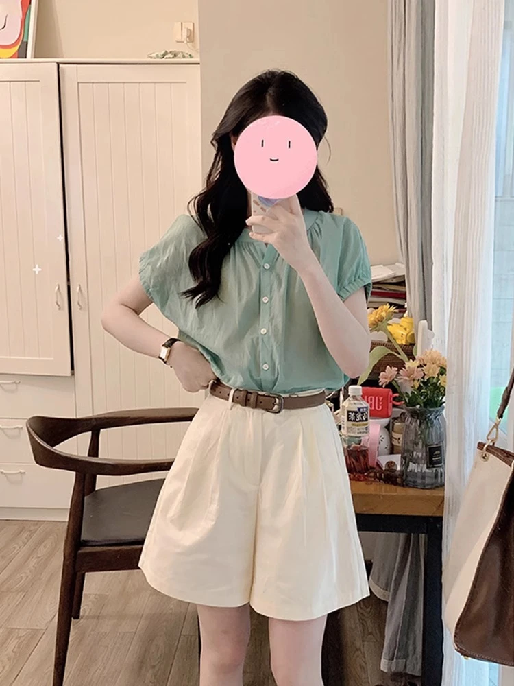 小个子穿搭一整套2024新款高级感法式气质小清新衬衫短裤套装女夏