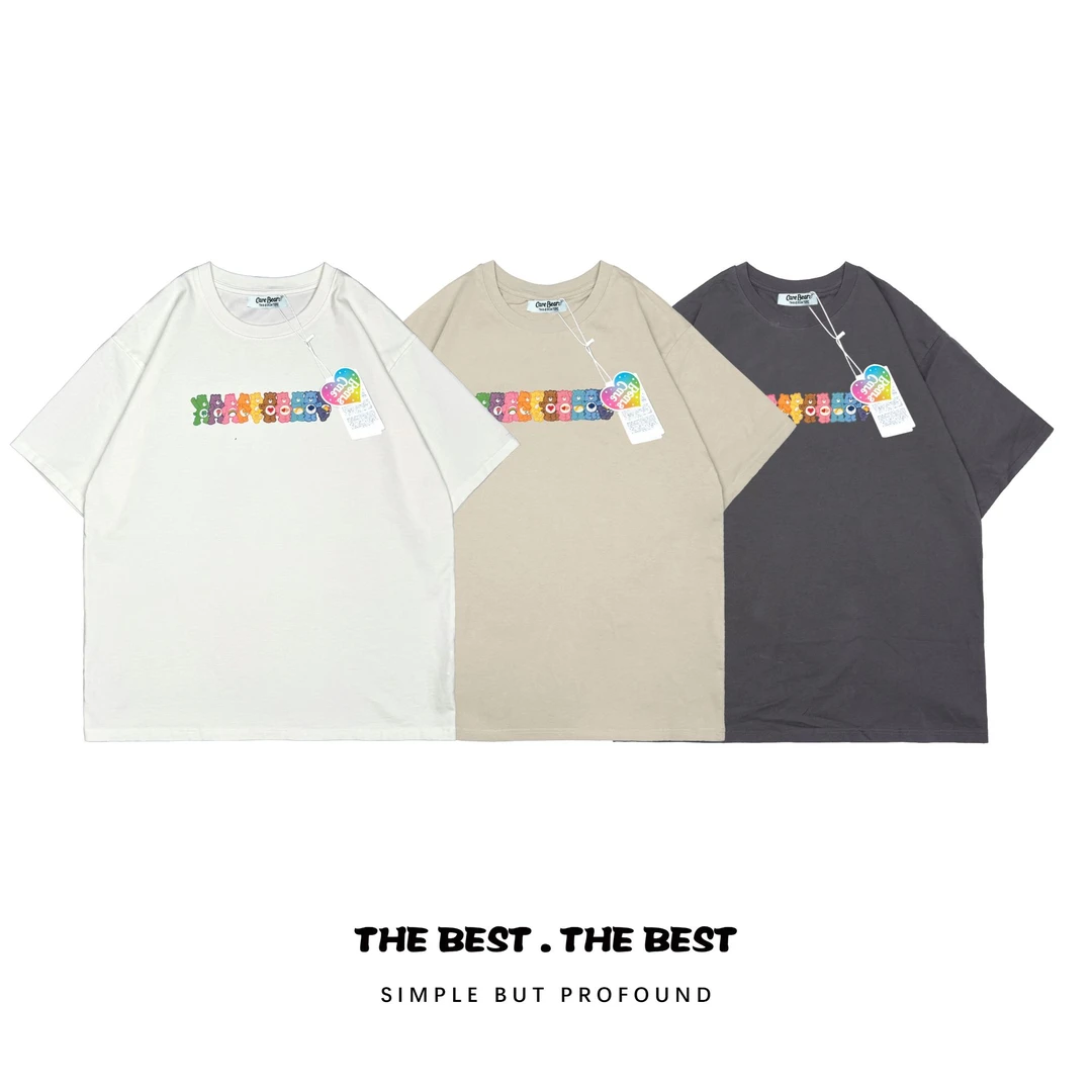 0388【冬季新款】胸前多色彩虹熊潮牌休闲百搭圆领T恤（0205）