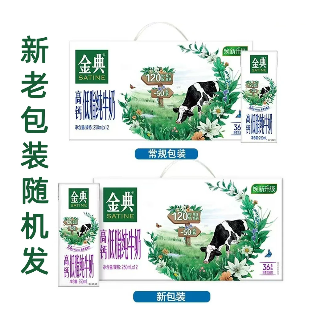 12月伊利金典低脂纯牛奶250ml*12盒/箱高钙低脂营养早餐奶