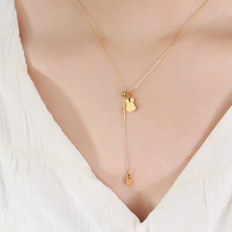 钛钢项链 时尚小兔子萝卜抽拉项链女 轻奢设计感钛钢不掉色锁骨链